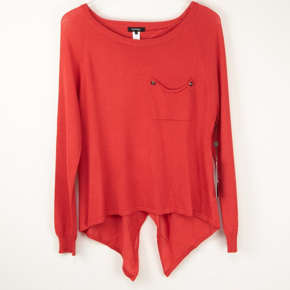 Kerisma Joelle Top Knit Sheer Chiffon Back Shirt Brick Red Size Large New - Picture 2 of 7